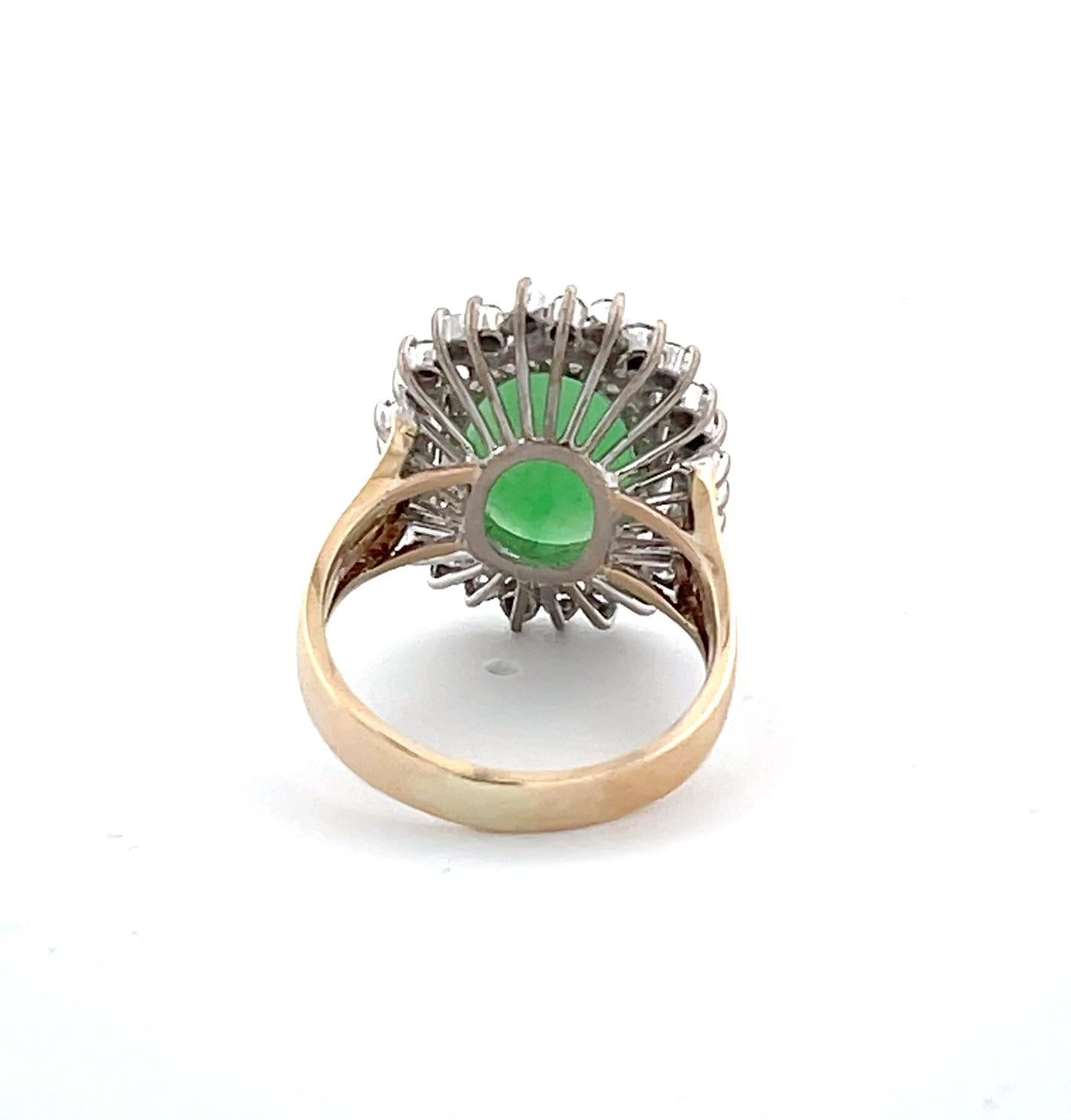 Oval Cut 14K Two Tone Jade & Diamond Ring For Sale