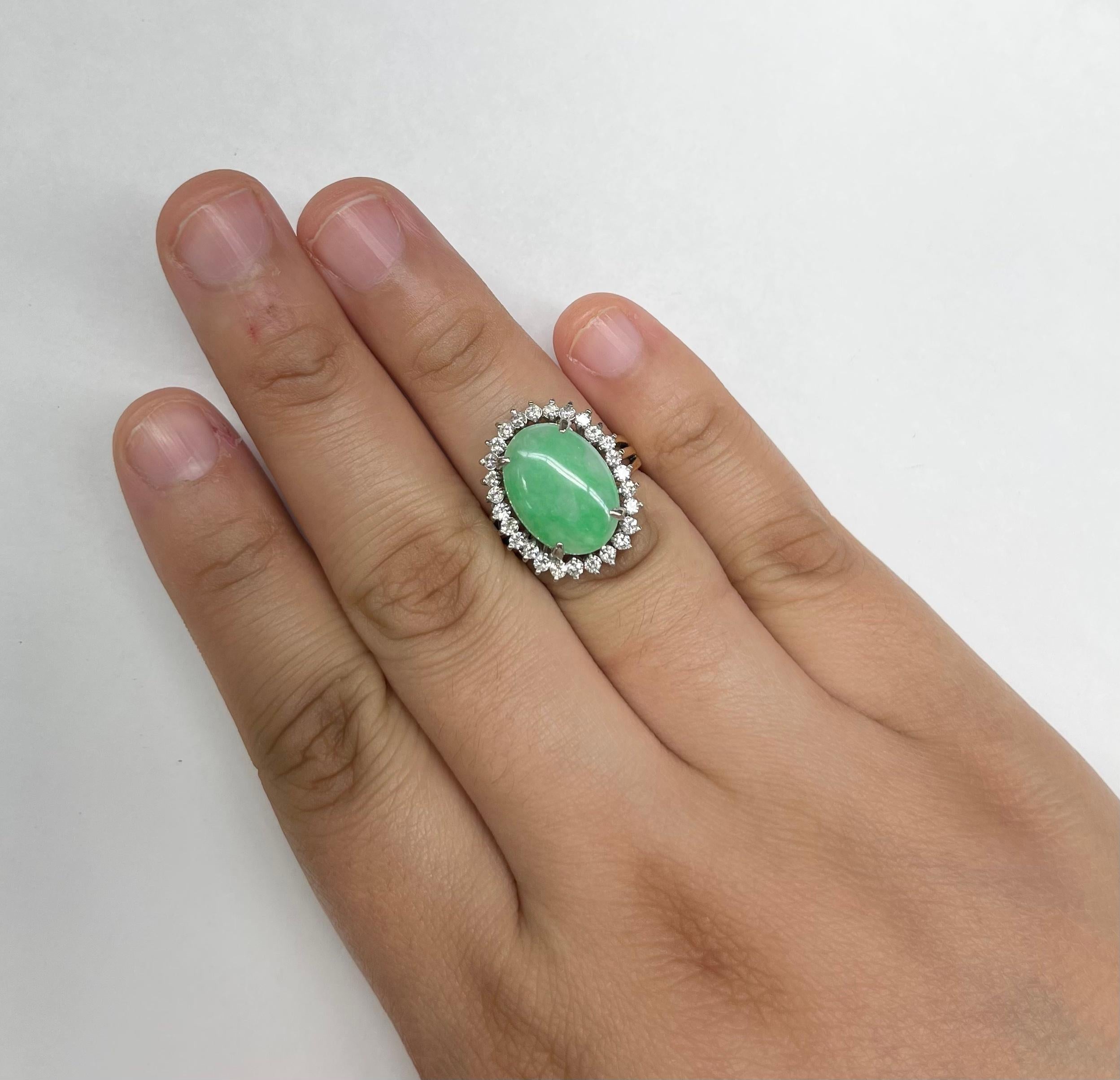 14K Ring aus zweifarbiger Jade und Diamanten Damen im Angebot