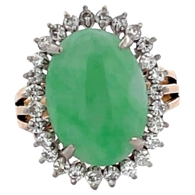 14K Two Tone Jade & Diamond Ring For Sale