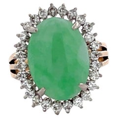 14K Two Tone Jade & Diamond Ring
