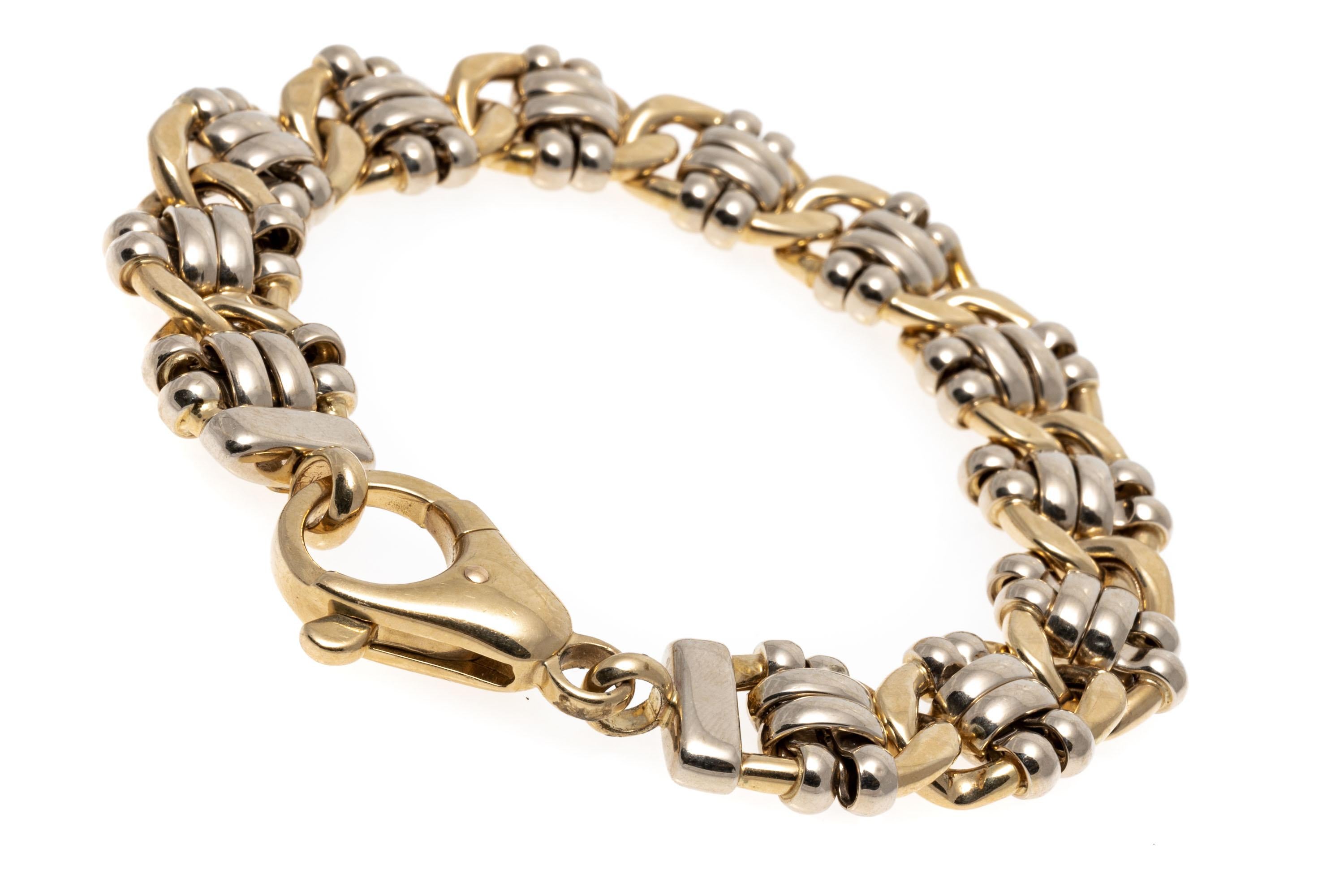 Contemporary 14k Two Tone High Polished Half Curb and Ribbed Link Bracelet For Sale