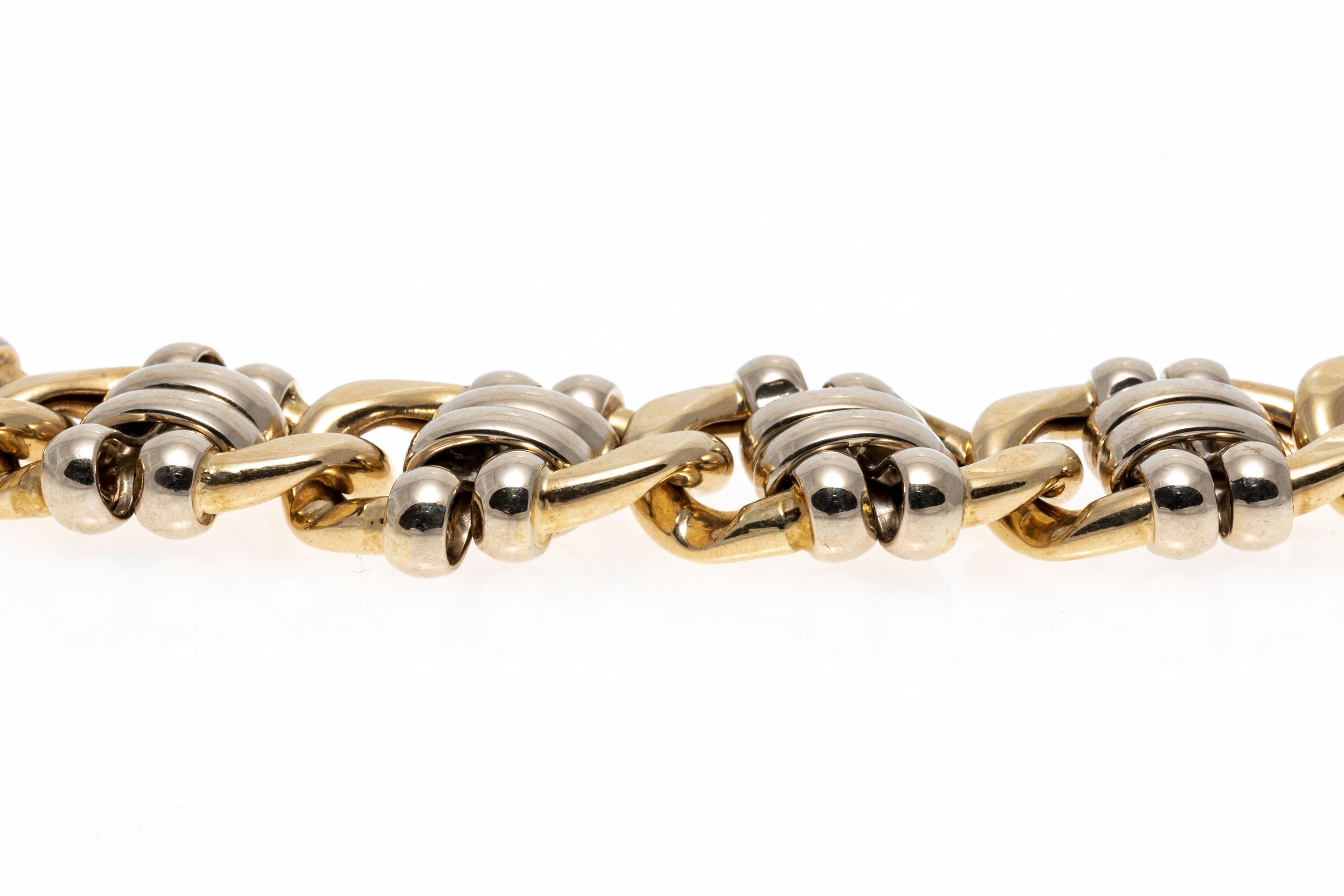 14k Two Tone High Polished Half Curb and Ribbed Link Bracelet For Sale 1