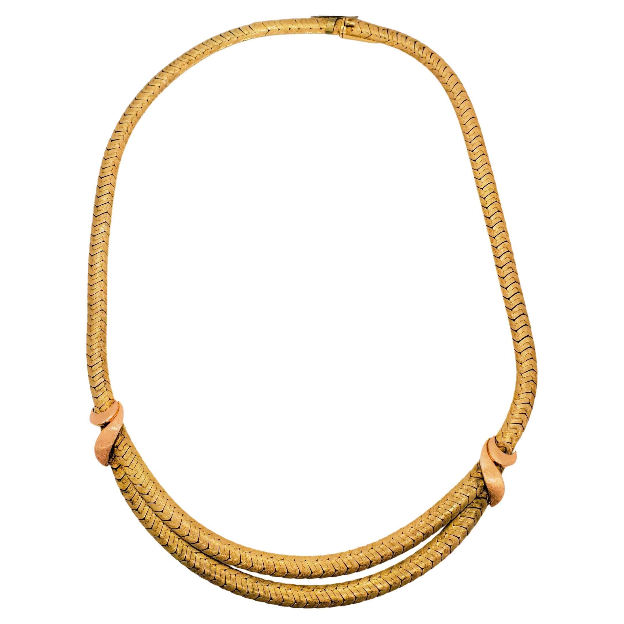 14k Two Tone Matte Gold Necklace With Extender