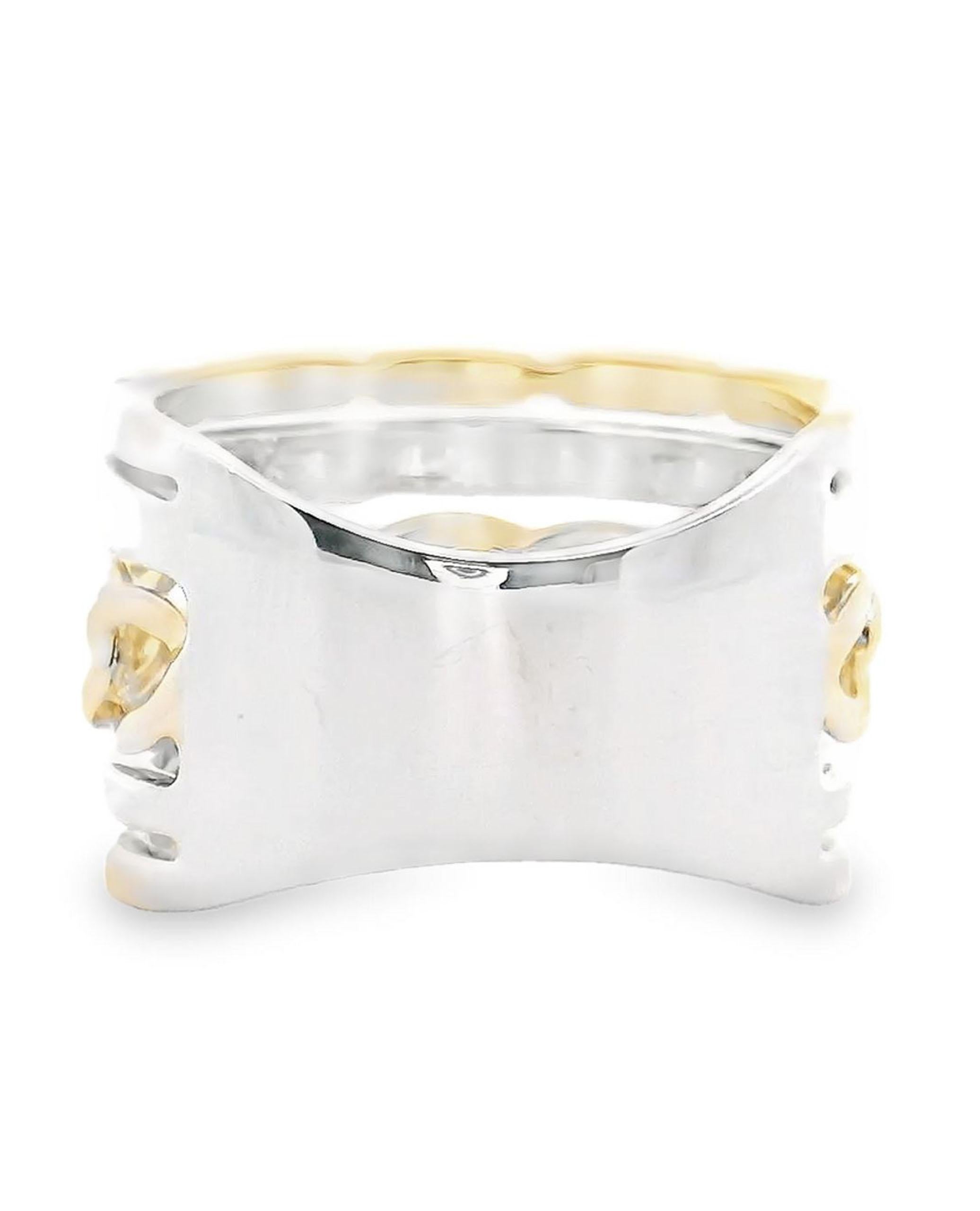 Contemporary 14K Two Tone Multi Band Ring with Diamonds For Sale