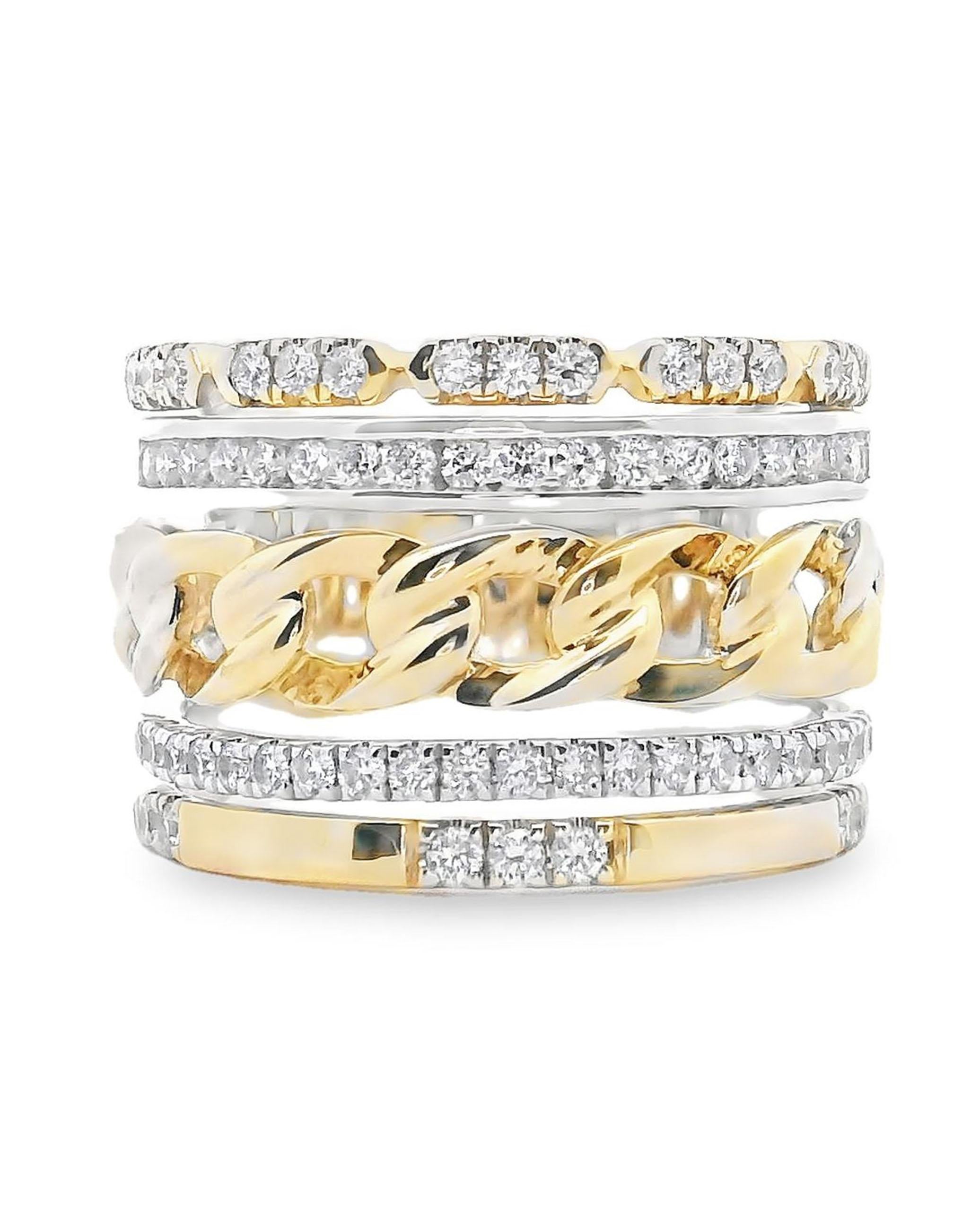 Round Cut 14K Two Tone Multi Band Ring with Diamonds For Sale