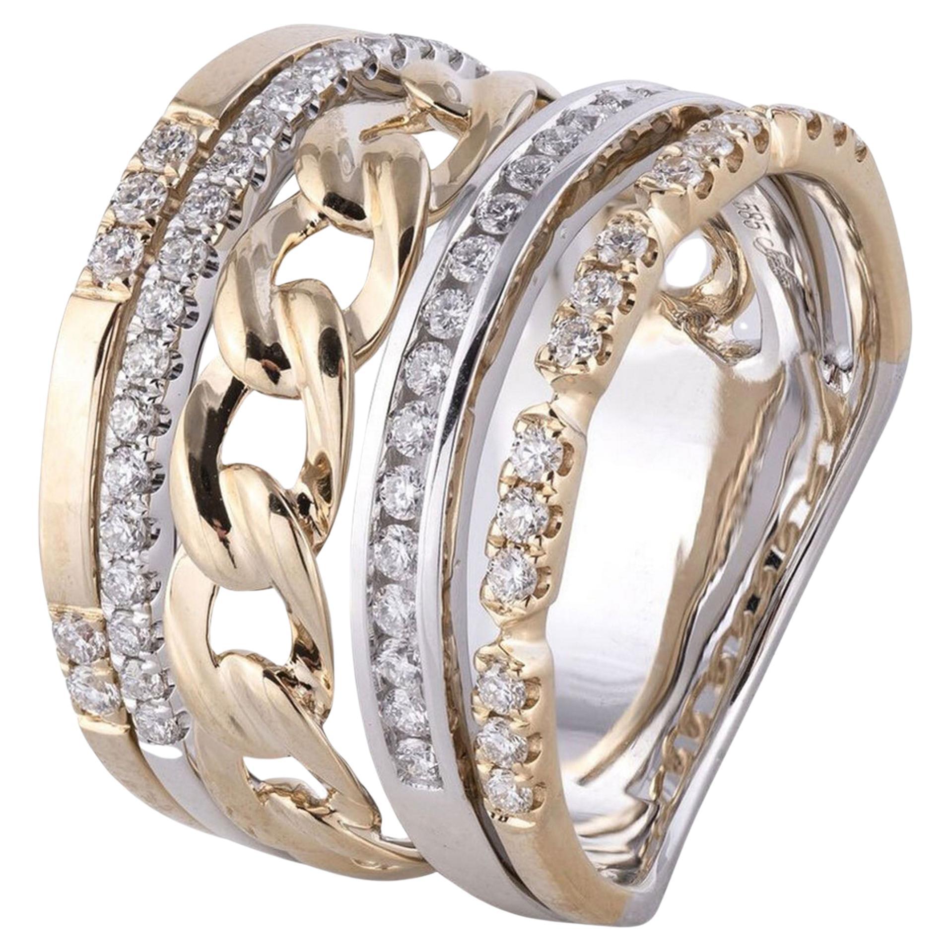 14K Two Tone Multi Band Ring with Diamonds For Sale