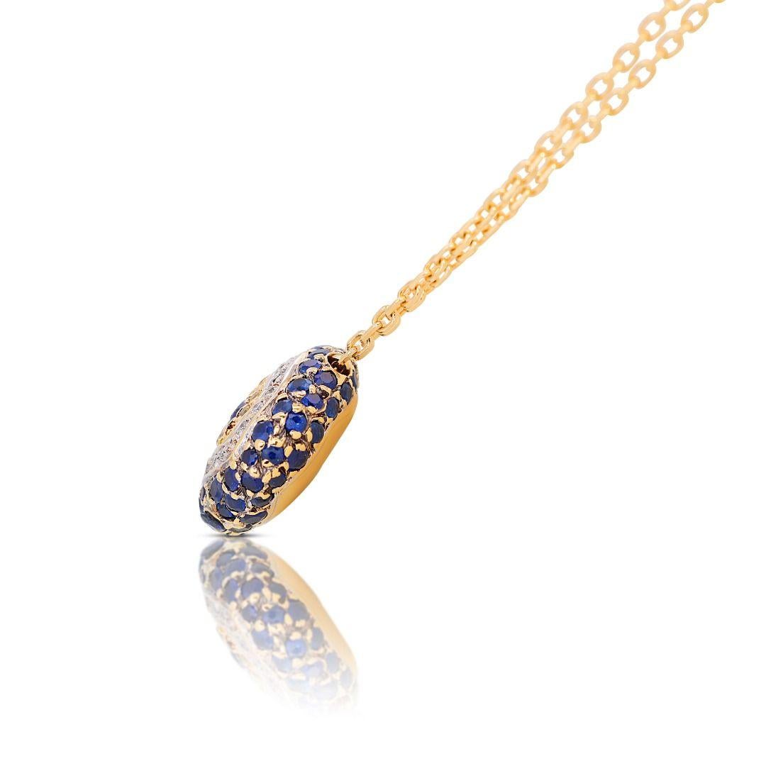 Women's 14K Two Tone Necklace with 1.34ct Round Sapphire and Diamonds For Sale