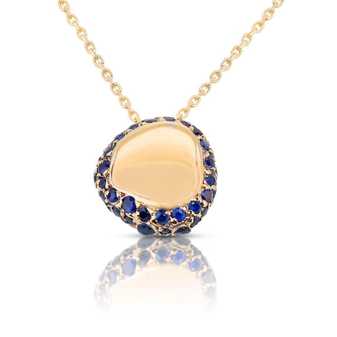 14K Two Tone Necklace with 1.34ct Round Sapphire and Diamonds For Sale 1