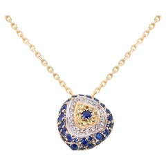 14K Two Tone Necklace with 1.34ct Round Sapphire and Diamonds