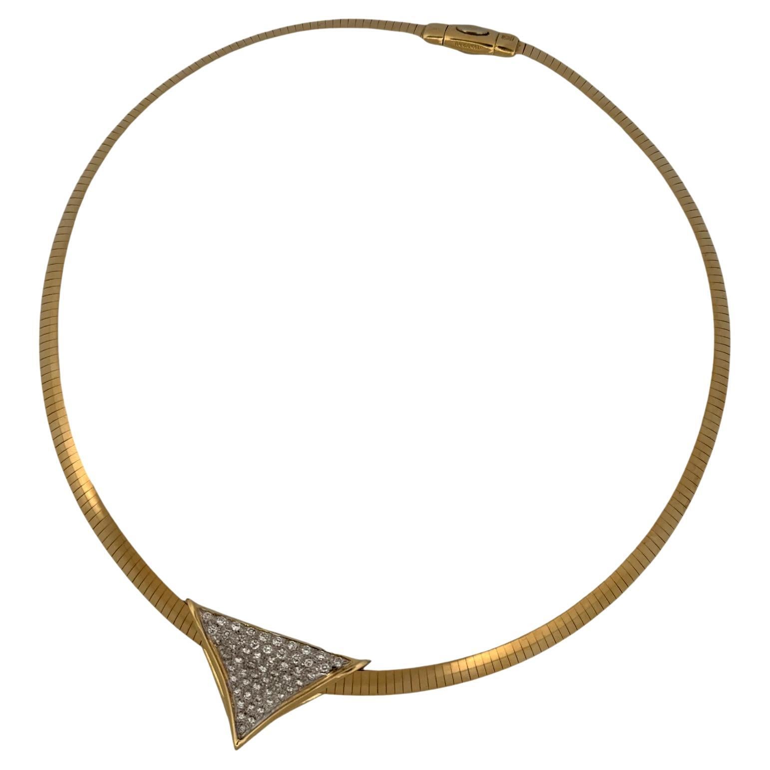 14K Two-Tone Omega Necklace 18" Reversible Italy Pave Diamond Slide 1.55ctw For Sale