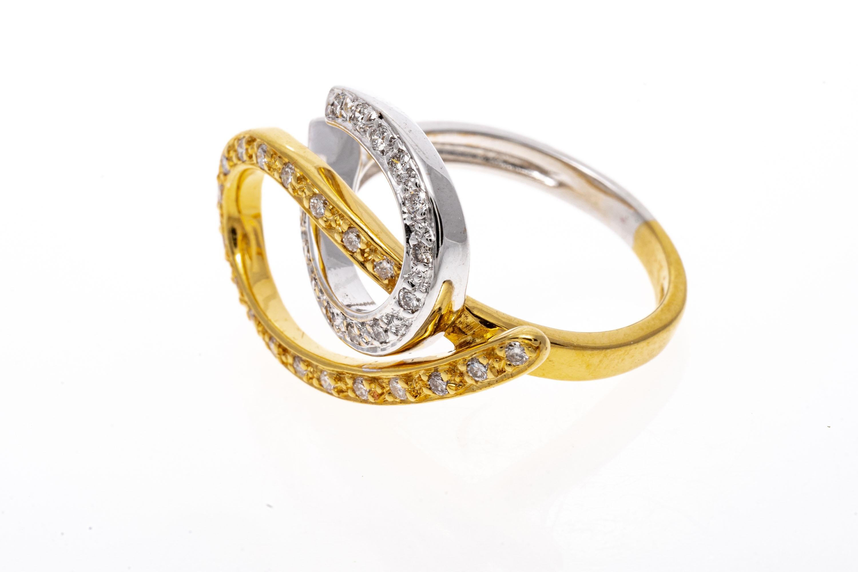 Round Cut 14k Two Tone Contemporary Diamond Horseshoe Swirl Ring, App. 0.29 TCW For Sale