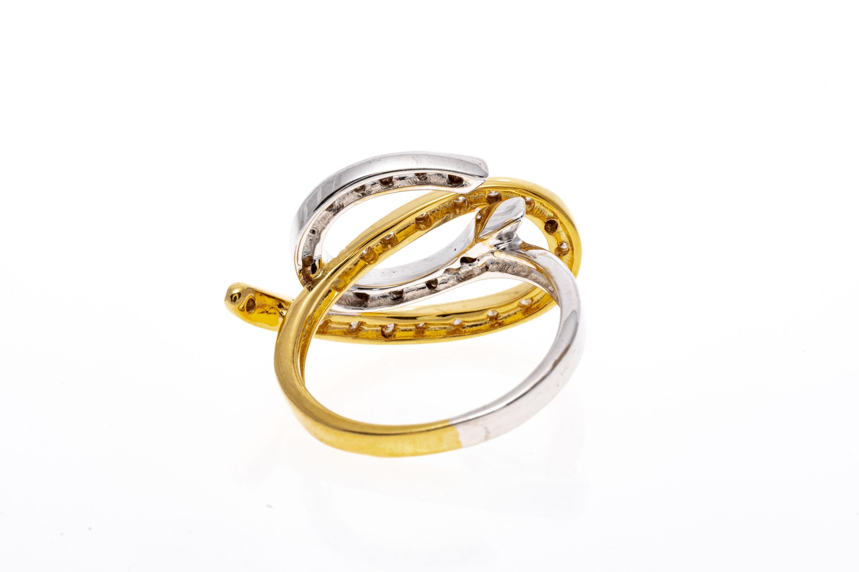 Women's 14k Two Tone Contemporary Diamond Horseshoe Swirl Ring, App. 0.29 TCW For Sale