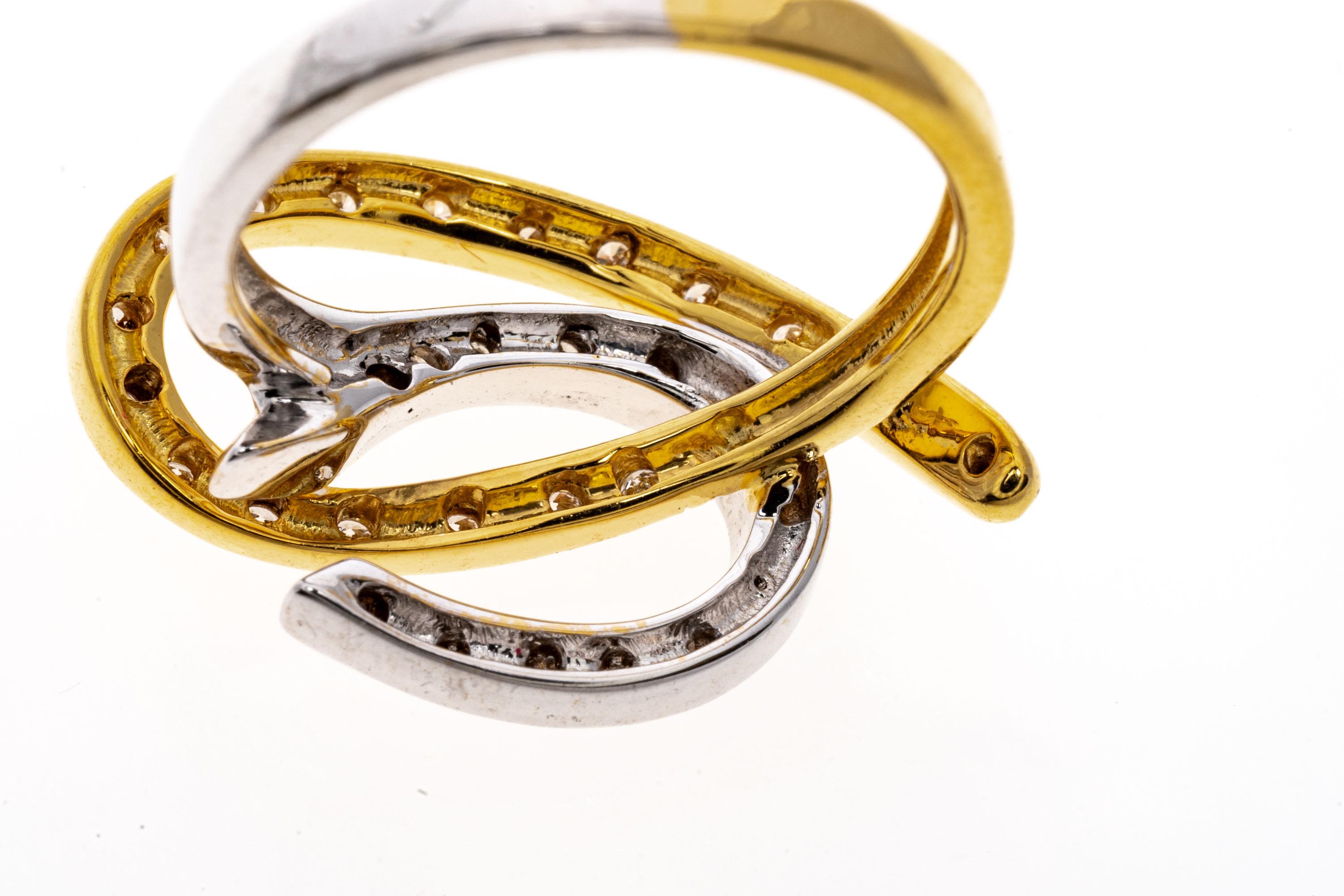 14k Two Tone Contemporary Diamond Horseshoe Swirl Ring, App. 0.29 TCW For Sale 1