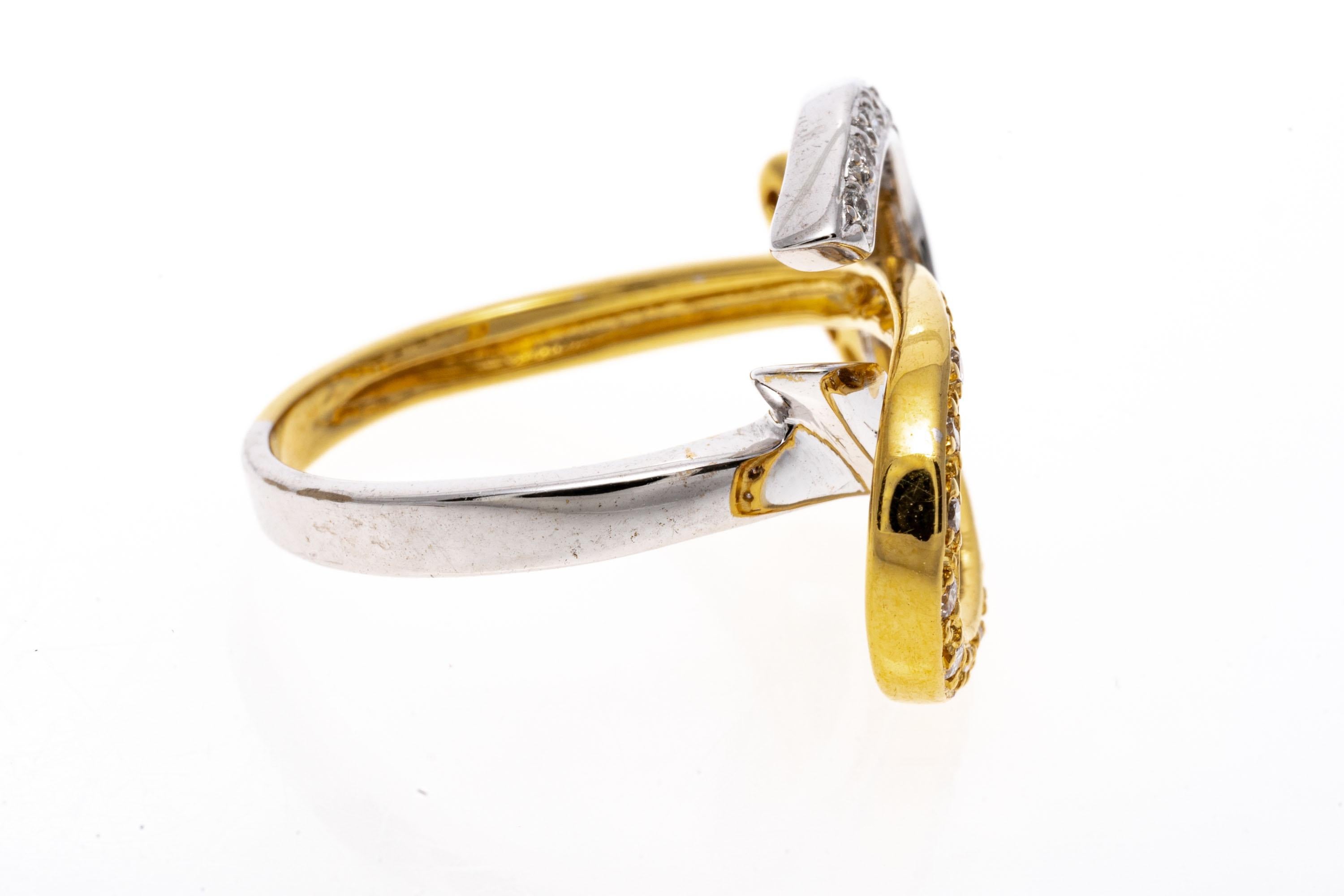 14k Two Tone Contemporary Diamond Horseshoe Swirl Ring, App. 0.29 TCW For Sale 2