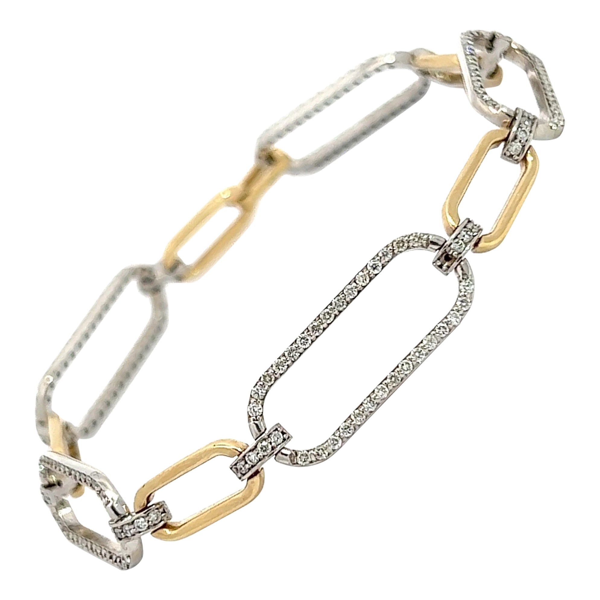 Ovales 14K zweifarbiges Papier-Clip-Armband in Form von 1,56 Karat natürlichen Diamanten (Rundschliff) im Angebot