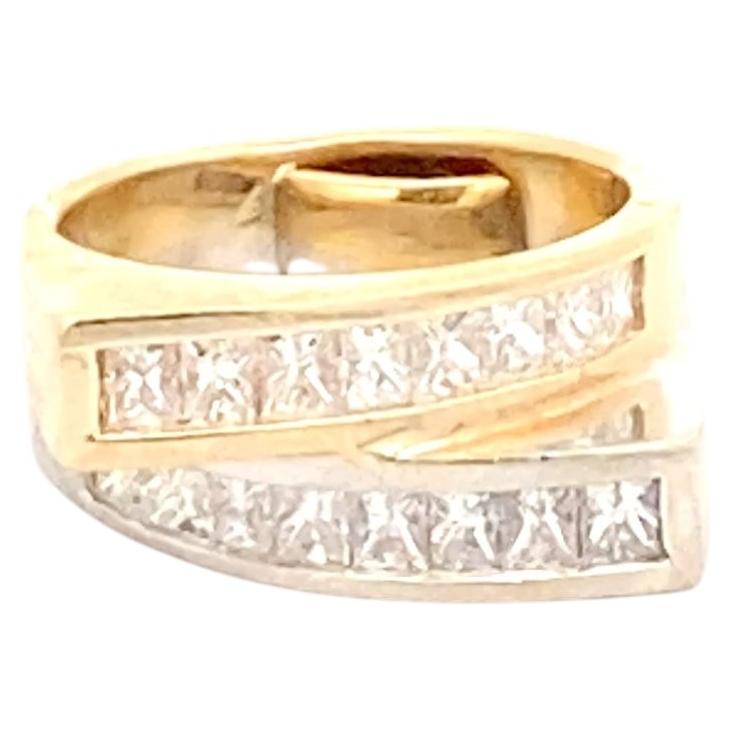 14K Two-Tone Princess Cut Diamond Bypass Ring, 1.00 CTW For Sale
