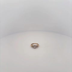 14K Two Tone Ring With Diamonds and Filigree Square Top with Round Diamond