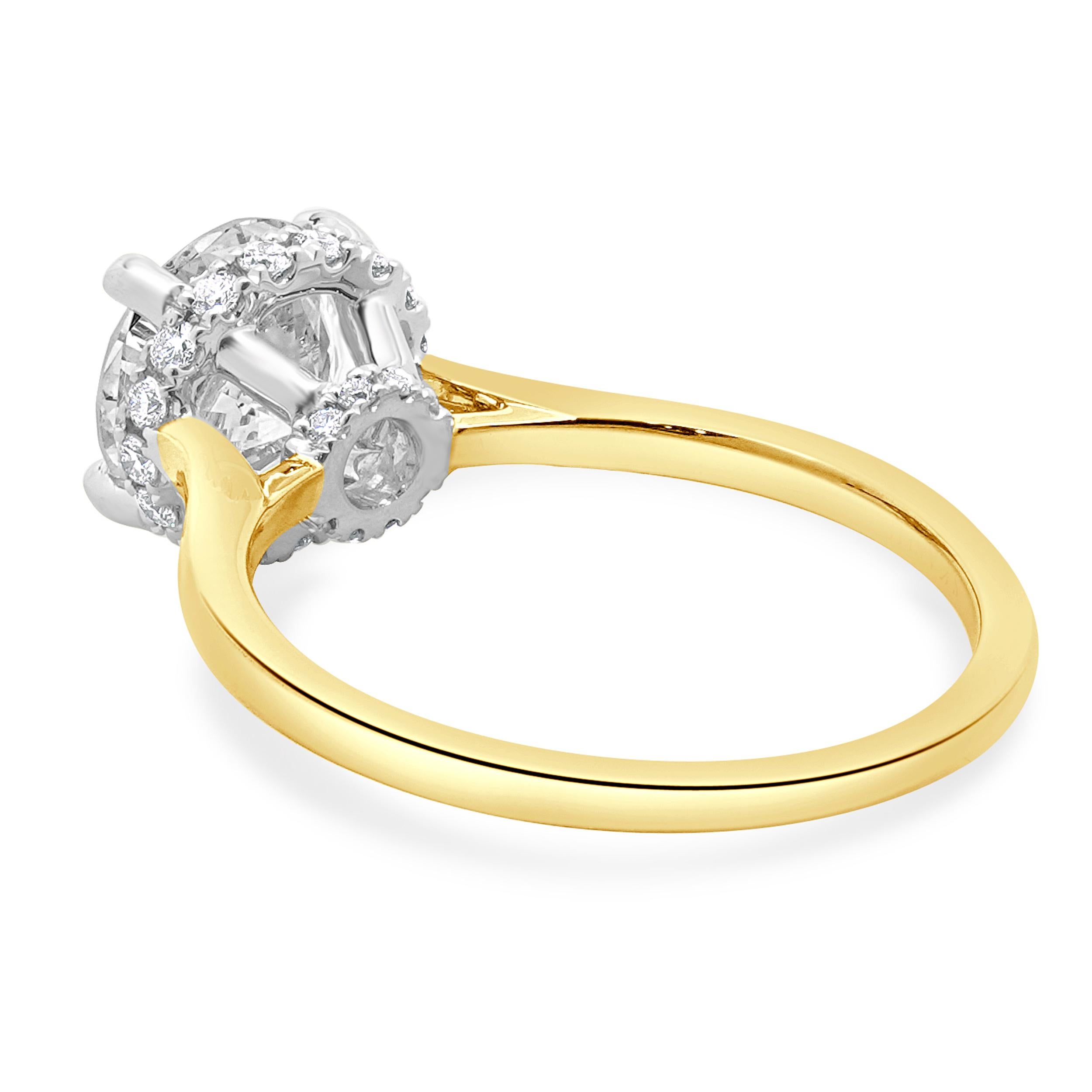 Round Cut 14k Two Tone Round Brilliant Cut Diamond Engagement Ring For Sale