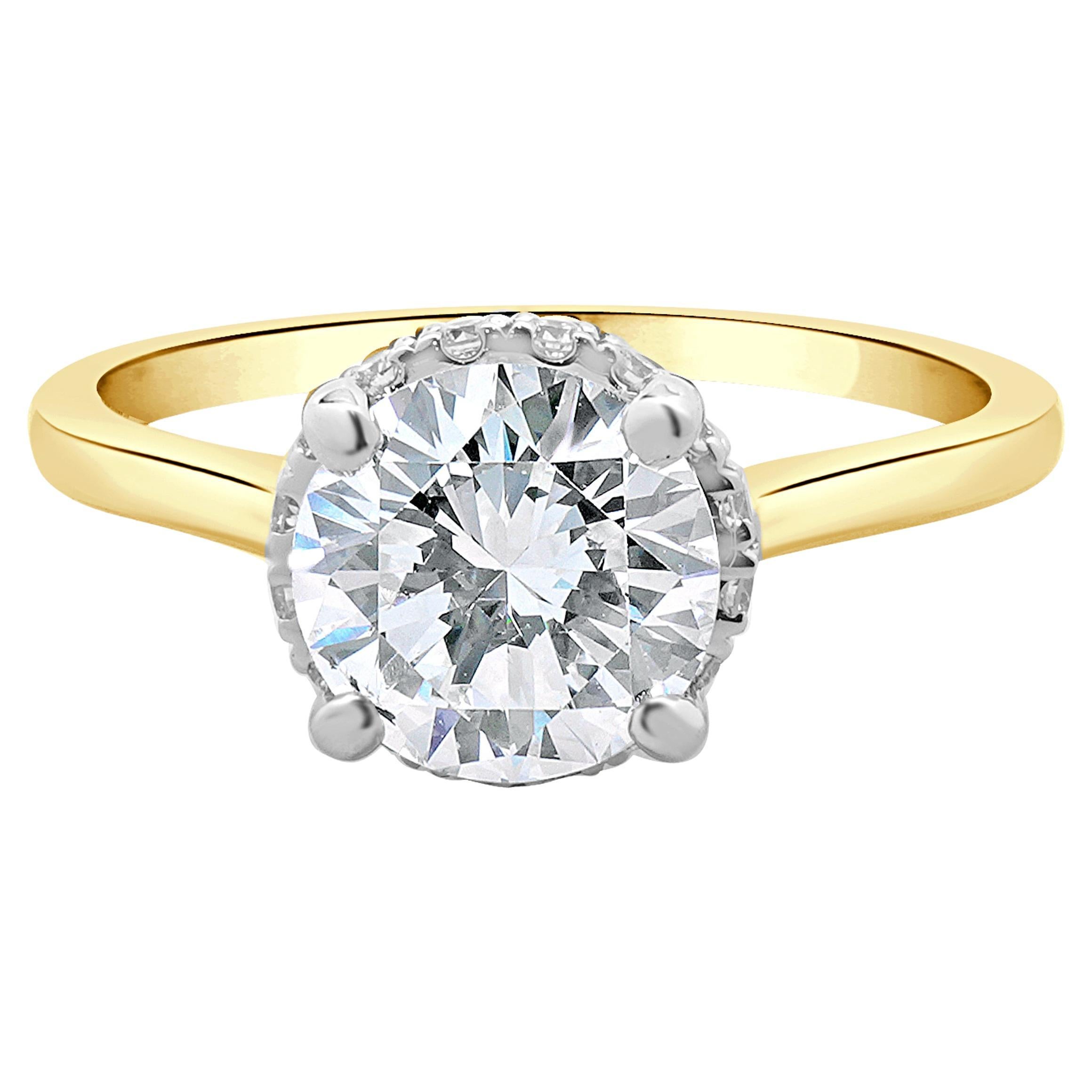 14k Two Tone Round Brilliant Cut Diamond Engagement Ring For Sale