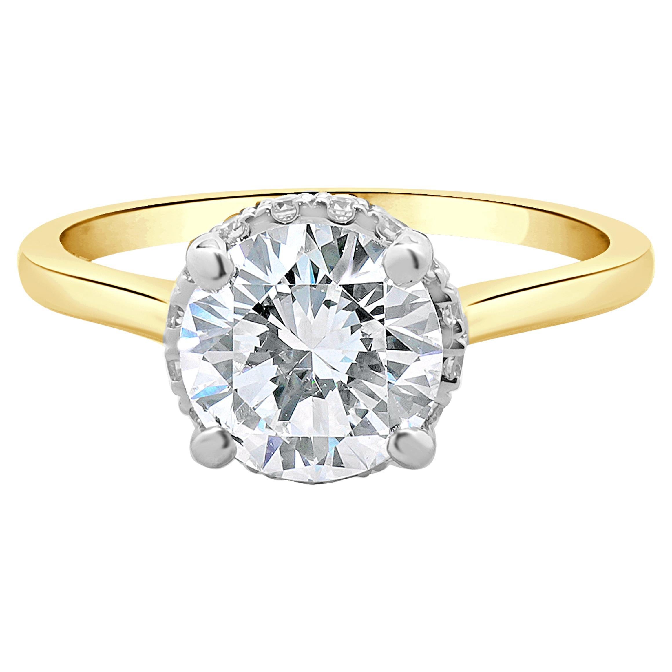 14k Two Tone Round Brilliant Cut Diamond Engagement Ring