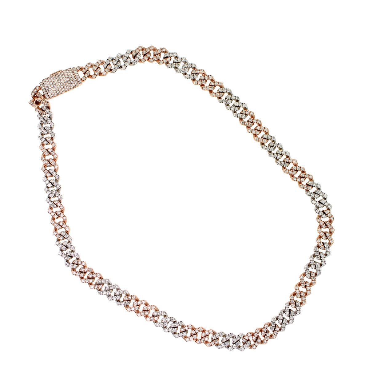 14k Two Tone White and Rose Gold 13.03ctw Diamond Pave Cuban Chain Necklace en venta 4