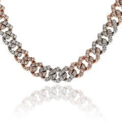 14k Two Tone White and Rose Gold 13.03ctw Diamond Pave Cuban Chain Necklace