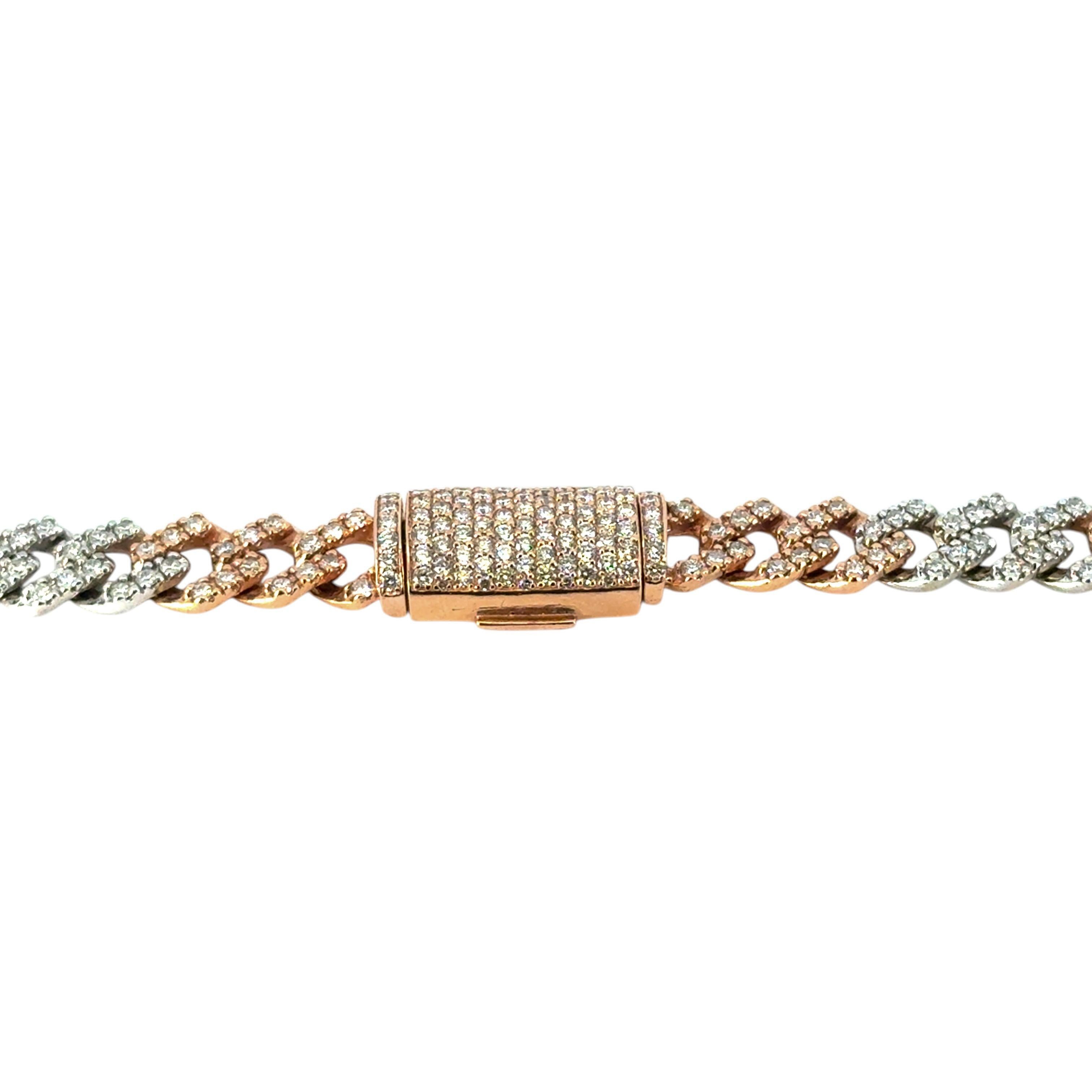 14k Two Tone White and Rose Gold 13.03ctw Diamond Pave Cuban Chain Necklace en Excelente estado para la venta en Boca Raton, FL