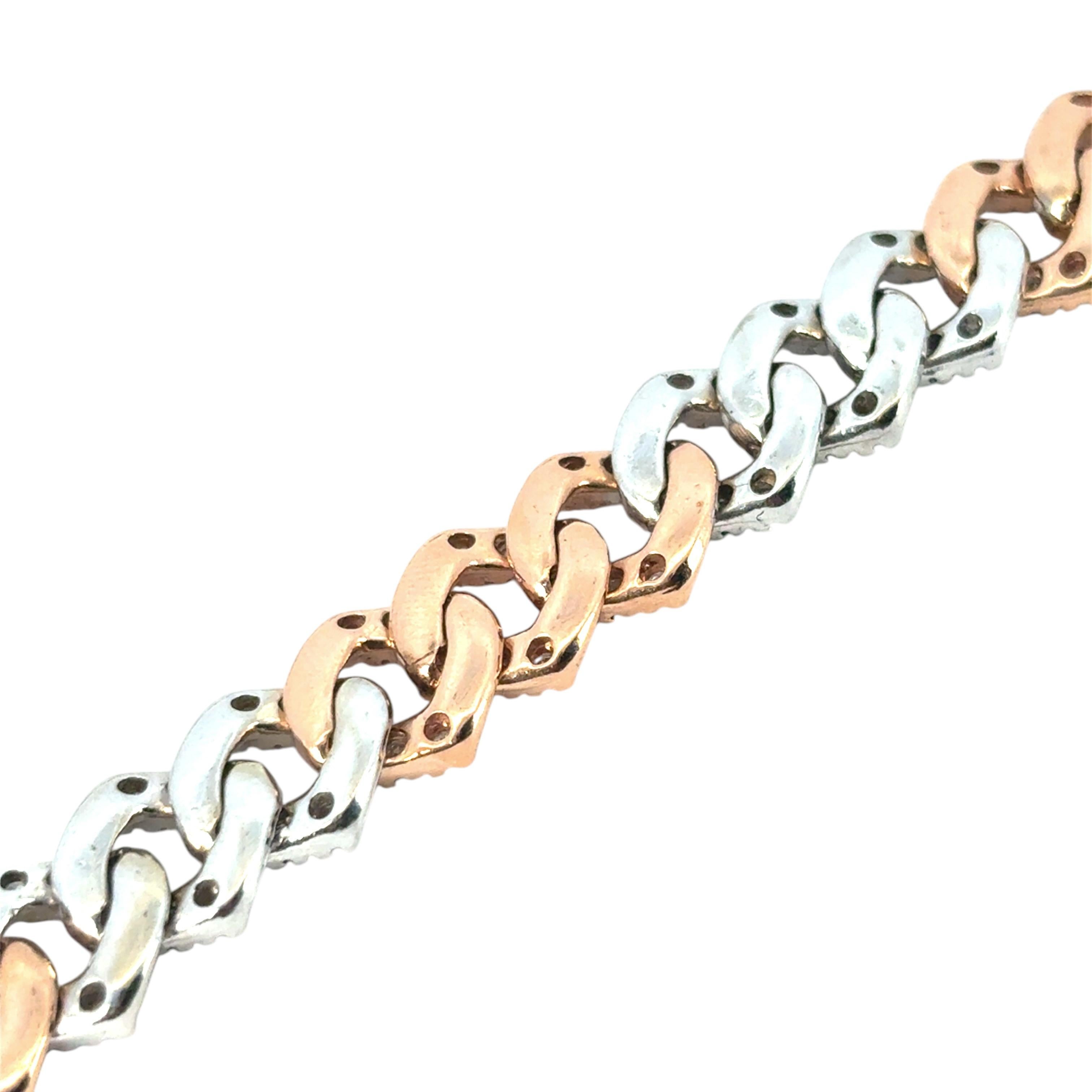 14k Two Tone White and Rose Gold 13.03ctw Diamond Pave Cuban Chain Necklace en venta 3