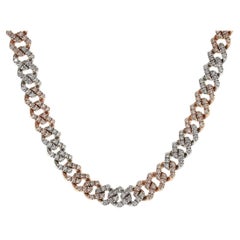 14k Two Tone White and Rose Gold 13.03ctw Diamond Pave Cuban Chain Necklace