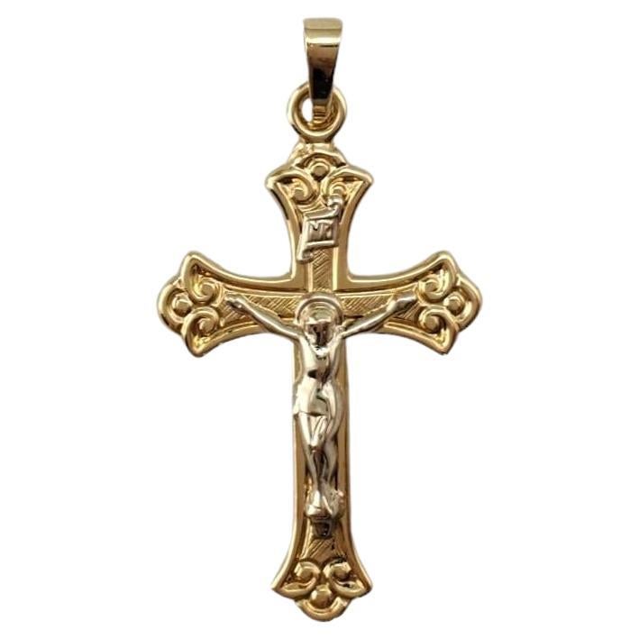 14K Two-Tone White and Yellow Gold Crucifix Pendant #17435 For Sale