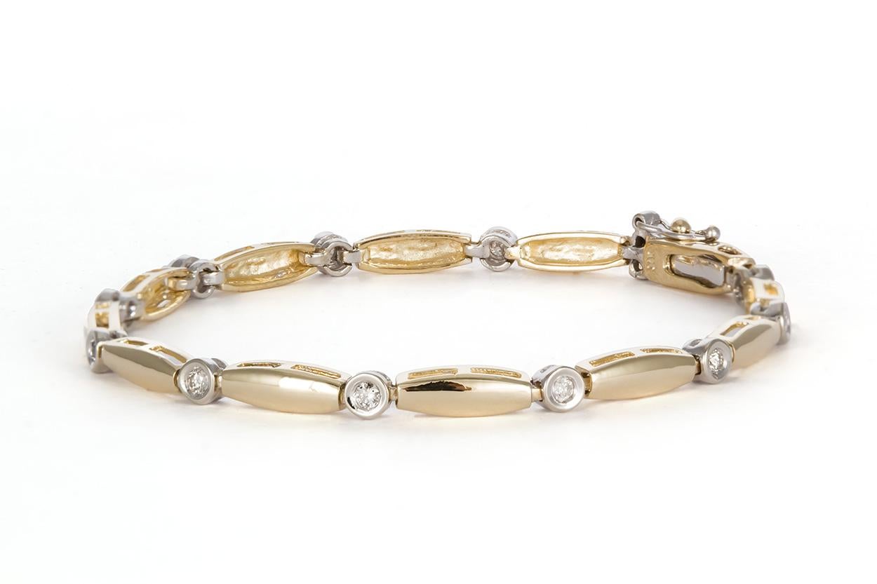 Modern 14 Karat Two-Tone White and Yellow Gold Diamond Bracelet
