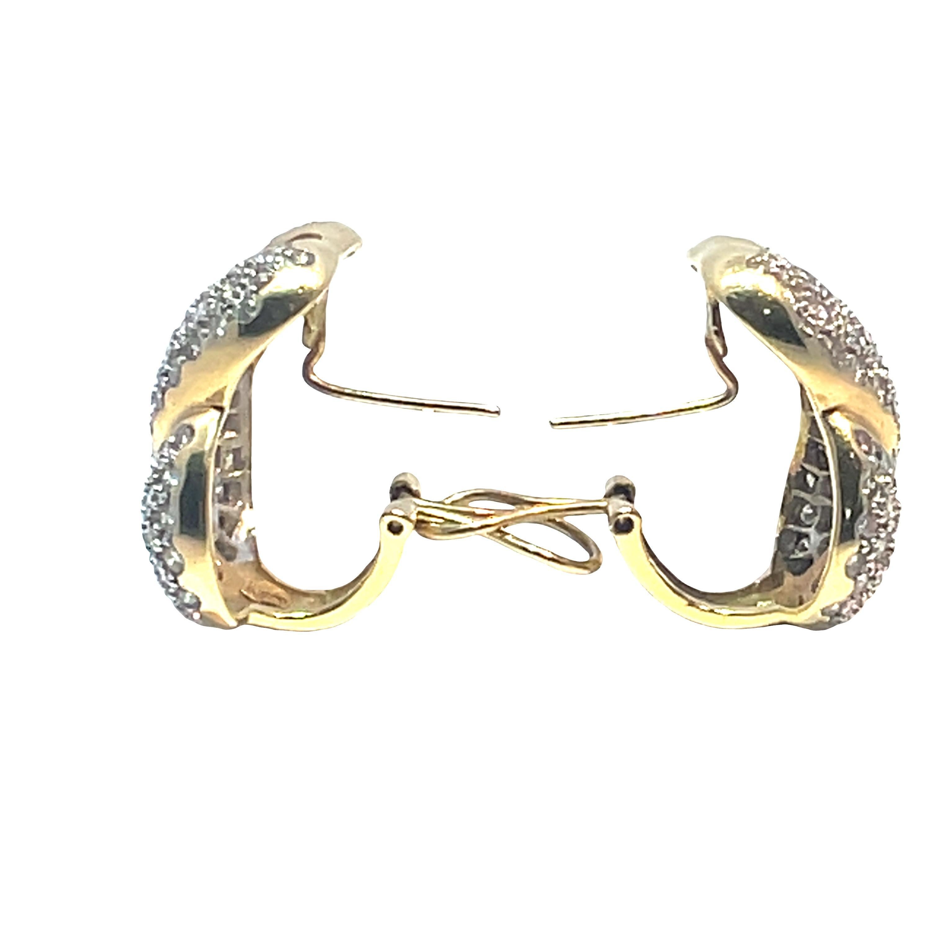 da uomo o donna Orecchini a grappolo con diamanti in pavé con design a X in due tonalità 14 carati in vendita