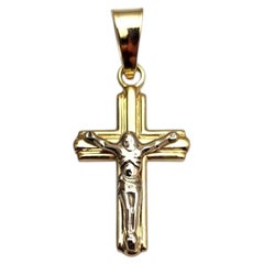14K Two-Tone Yellow and White Gold Crucifix Pendant #25363