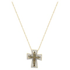 Collar con colgante en forma de cruz de diamantes en oro amarillo y blanco de 14K, de dos tonos, de 18,0"