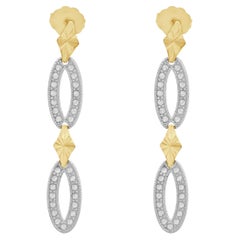 14K Two-Tone Yellow and White Gold Diamond Cut Oval Link Dangle Earrings