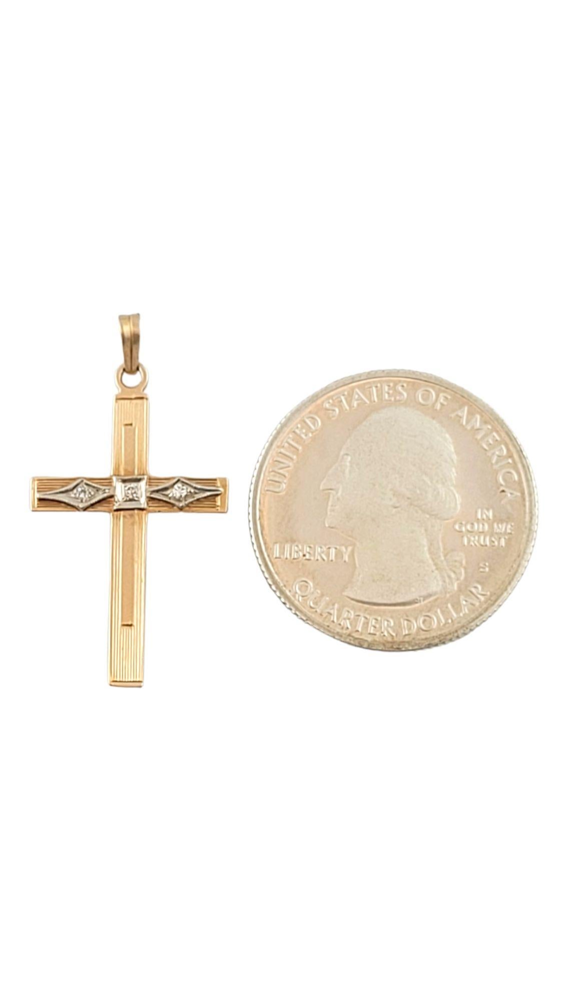 Women's 14K Two Tone Yellow and White Gold Diamond Hollow Cross Pendant #14505 For Sale