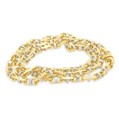 14K Two-Tone Yellow and White Gold Faceted Anchor Chain Necklace 22.25"
