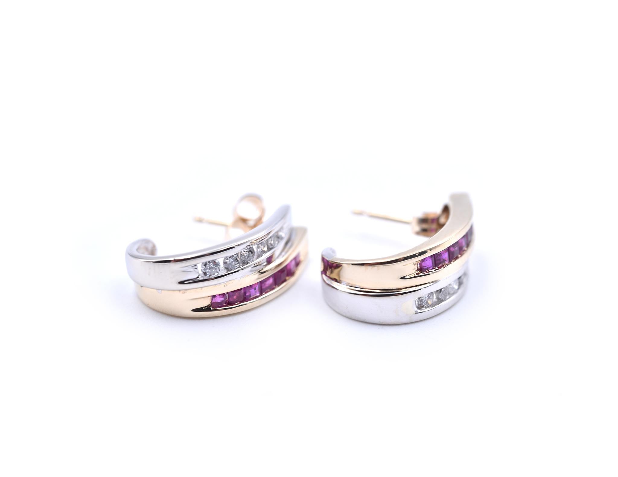 Designer: custom
Material: 14k yellow and White gold
Diamonds: 12 round brilliant cut= .20cttw
Dimensions: earrings are approximately 16.80mm by 6.40mm 
Fastenings: Posts with friction backs
Weight: 4.19 grams
