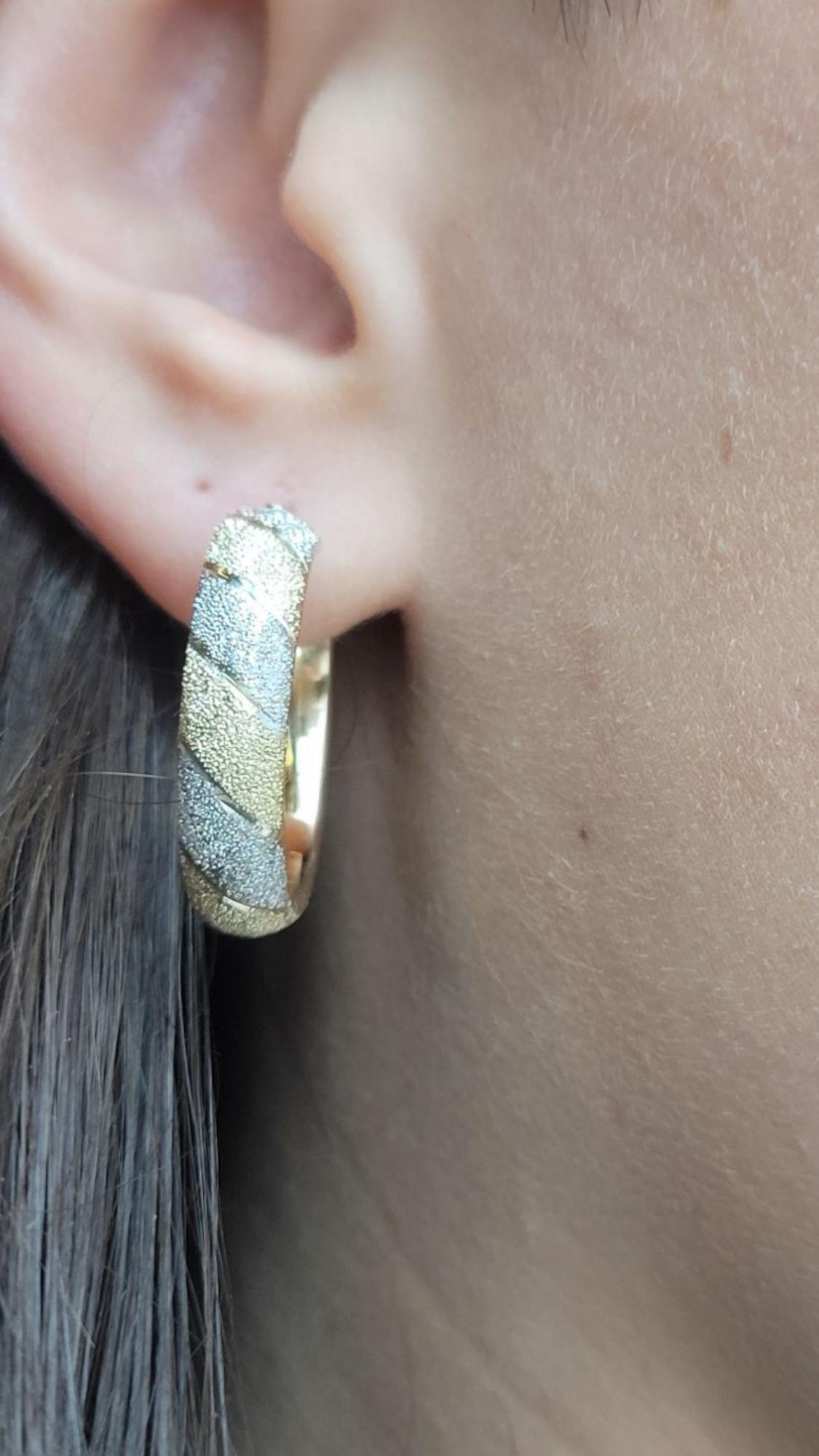 14K Two-Tone Yellow/White Gold Diamond Cut Hoop Earrings #21088 1