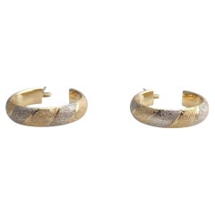 14K Two-Tone Yellow/White Gold Diamond Cut Hoop Earrings #21088