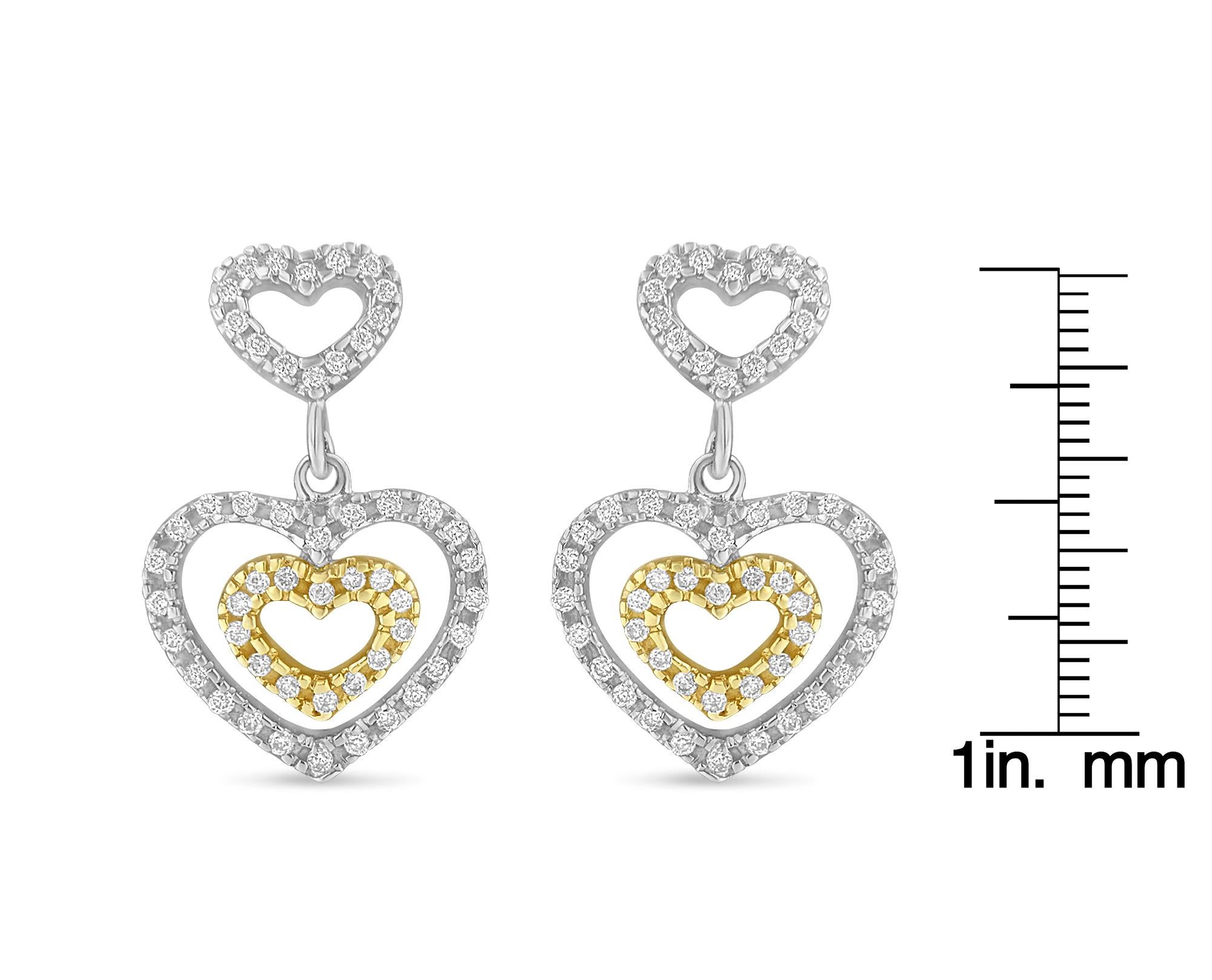 Round Cut 14K Two Toned 1/2 Carat Round-Cut Diamond Dangle Earrings For Sale