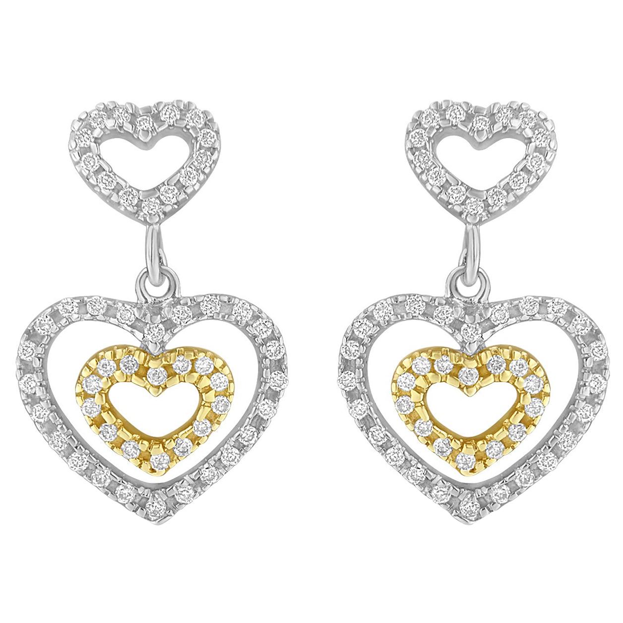 Pendants d'oreilles en or 14 carats avec diamants bicolores de 1/2 carat taillés en rond