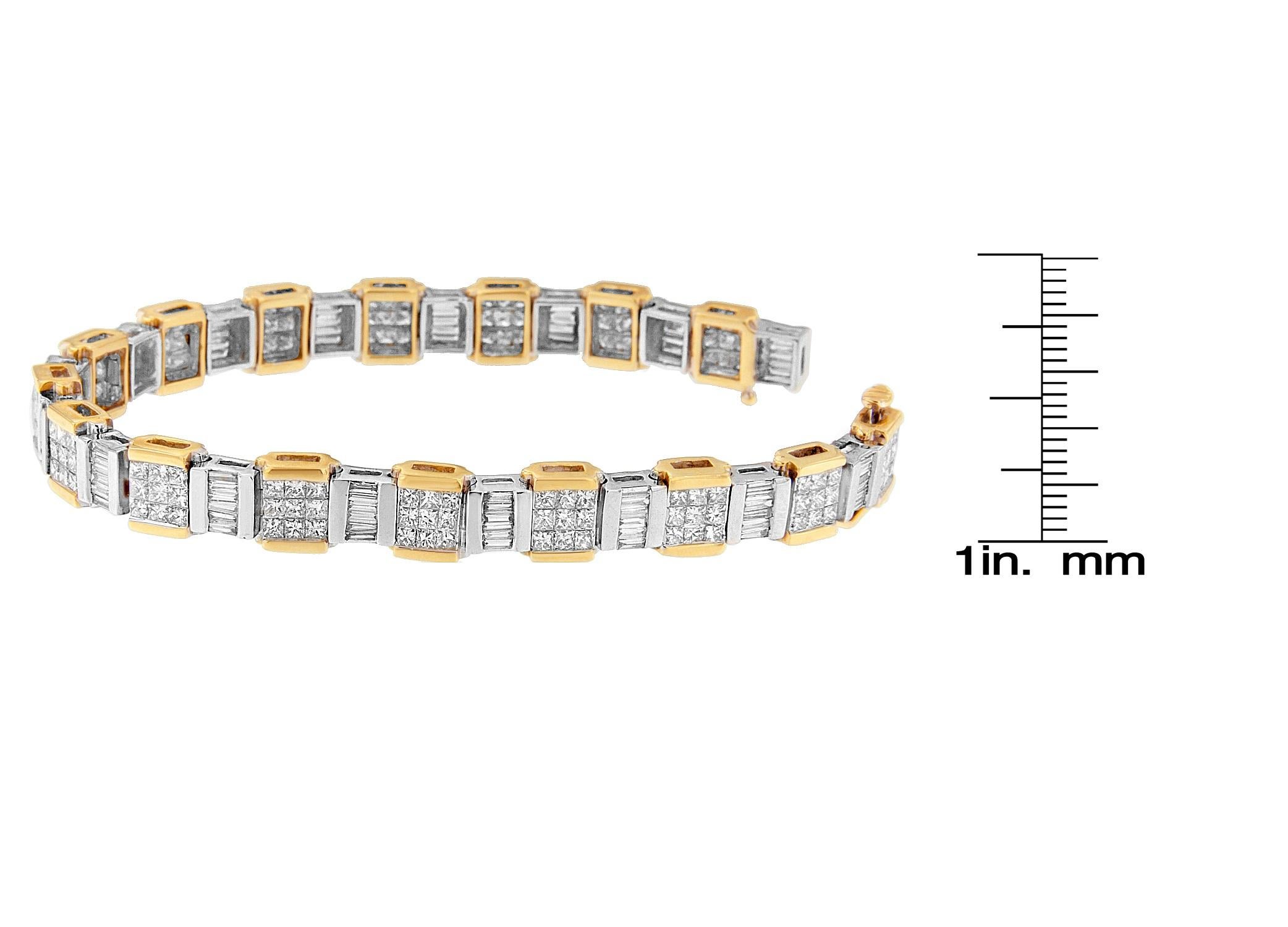 Contemporary 14K Two Toned 6 3/8 Carat Baguette and Princess-Cut Diamond Bracelet