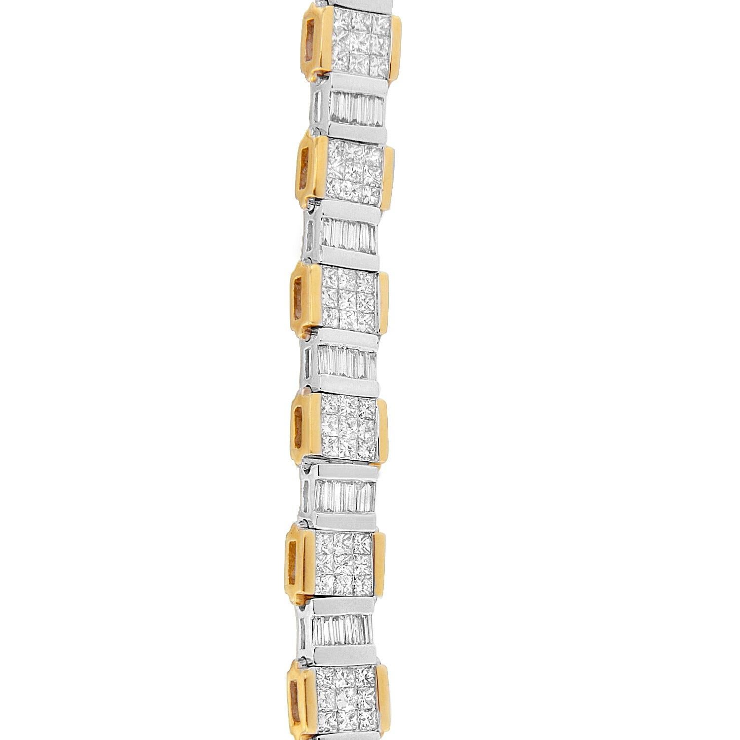 Contemporary 14K Two Toned 6 3/8 Carat Baguette and Princess-Cut Diamond Bracelet