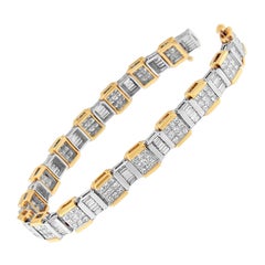 14K Two Toned 6 3/8 Carat Baguette and Princess-Cut Diamond Bracelet