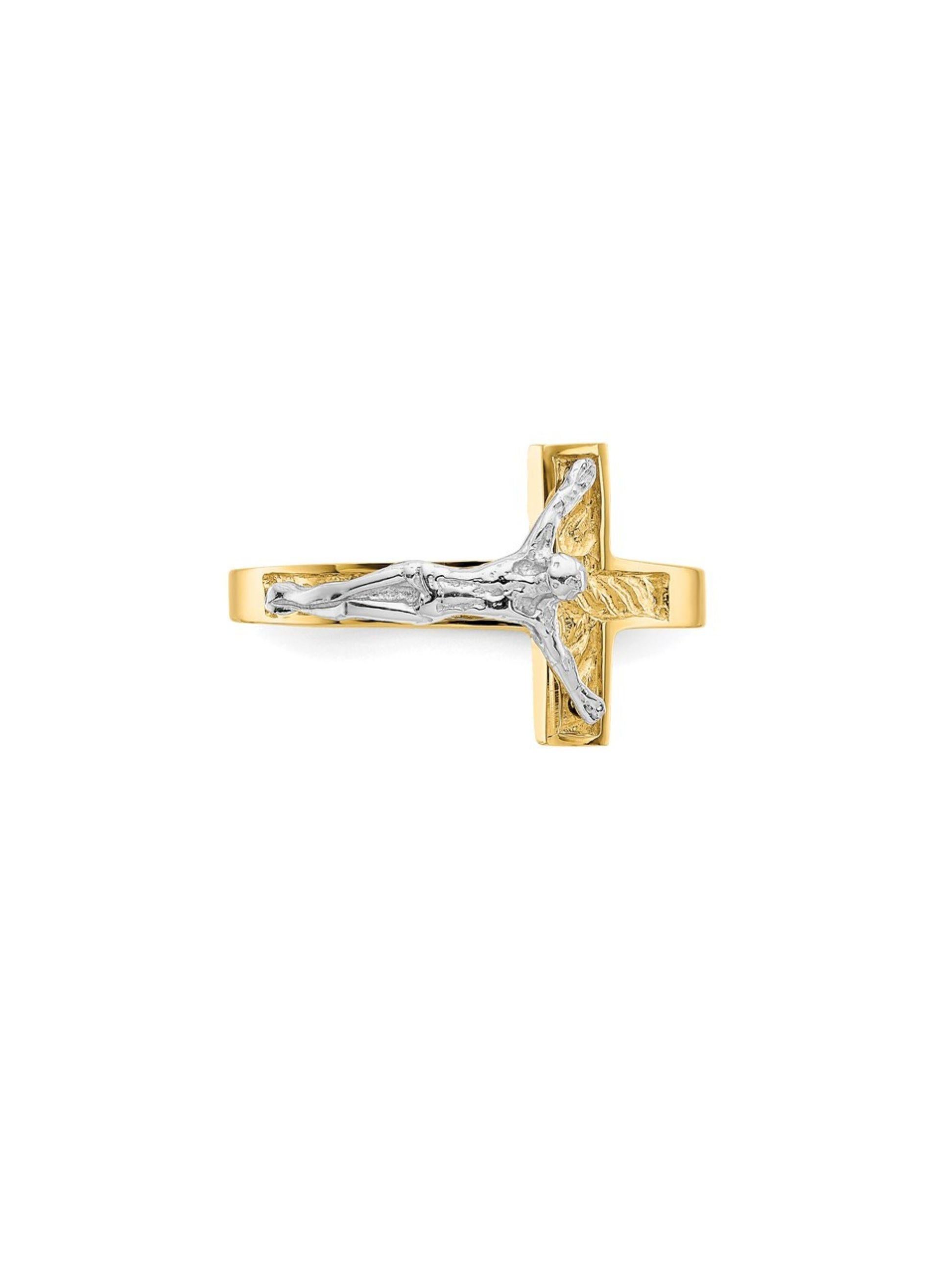 14K zwei getönten Kruzifix Chasity Reinheit Ring für Damen oder Herren im Angebot