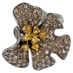 14K Two Toned Diamond Flower Ring