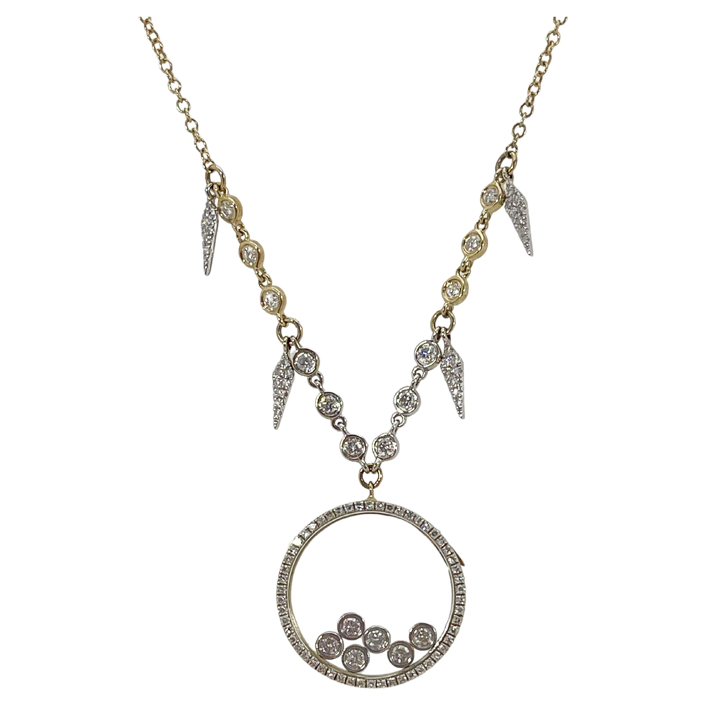 14K Halskette mit zweifarbigem Diamantglas-Verschluss/Diamant Station