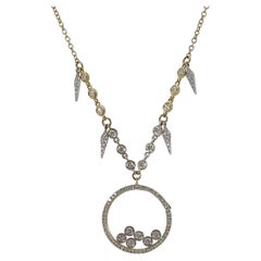 14K Two Toned Diamond Glass Enclosure/Diamond Station Necklace