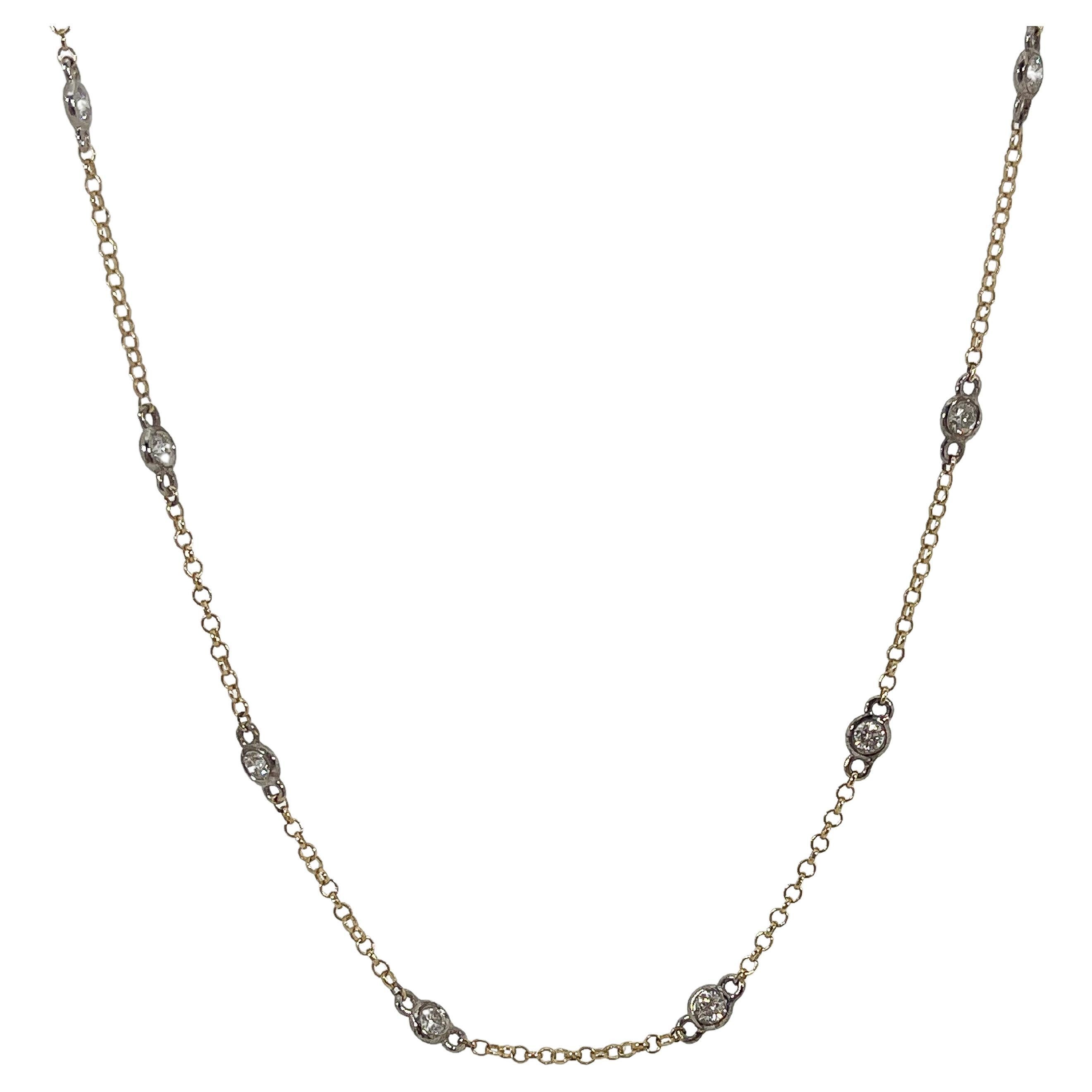 14K Two Toned Diamonds By The Yard Necklace .75 CTW
